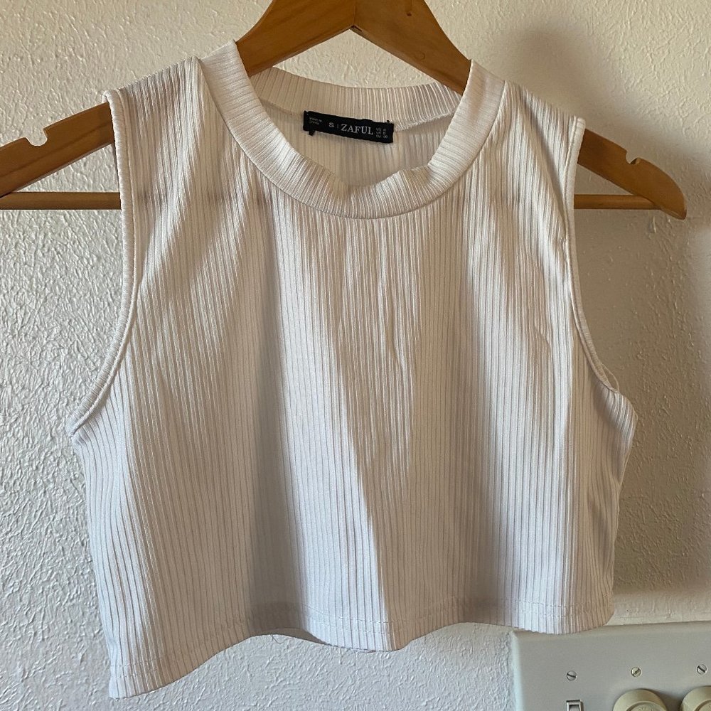 White Ribbed Crop Top- Small